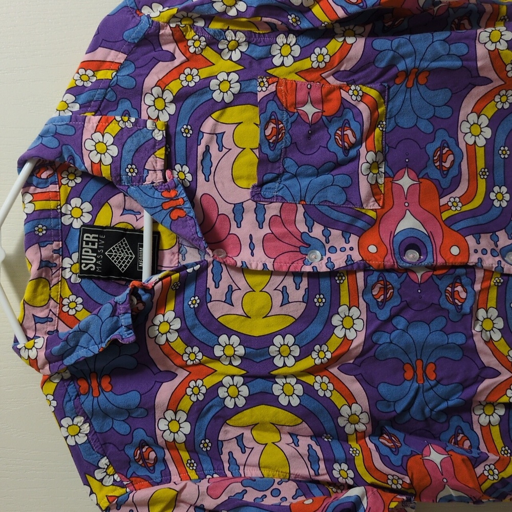 Super Massive Button Up Collared Men's Shirt Hippie Pink Purple Orange Medium